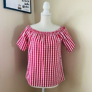 T&J Designs red gingham off-shoulder top, Sz. S